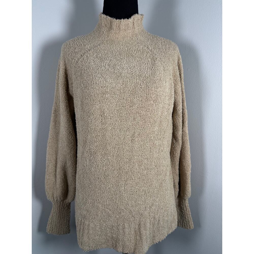 Ann Mashburn Bouclé Mock Neck Sweater Beige Cotton Cashmere Blend Size Small
